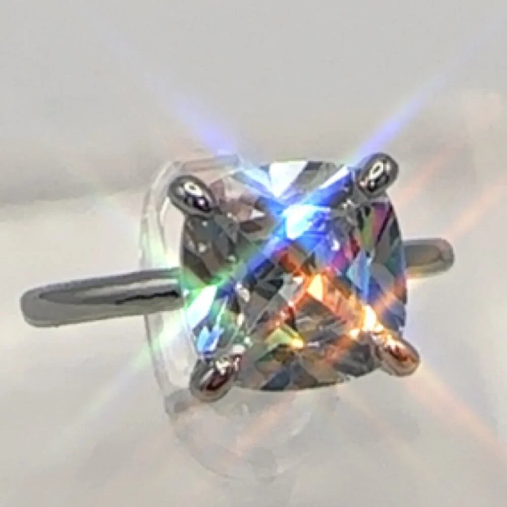 Cubic Zirconia Solitaire Ring Silver Tone - Picture 3 of 7